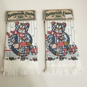 Vintage Cannon Buttermilk Farms Kitty Cat Kitchen Hand Dish Towels Set of 2 USA